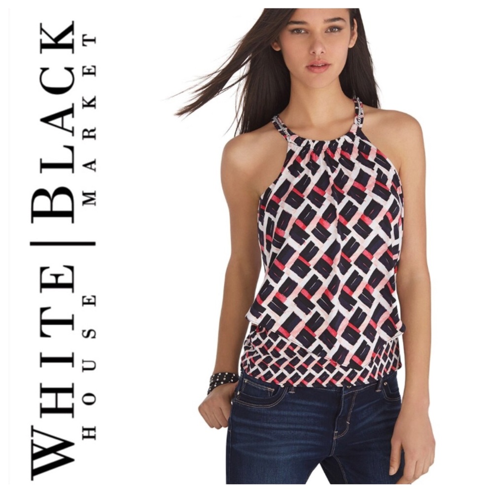 WHITE HOUSE BLACK MARKET SLEEVELESS  LAYERED PRINTED TOP SIZE XS